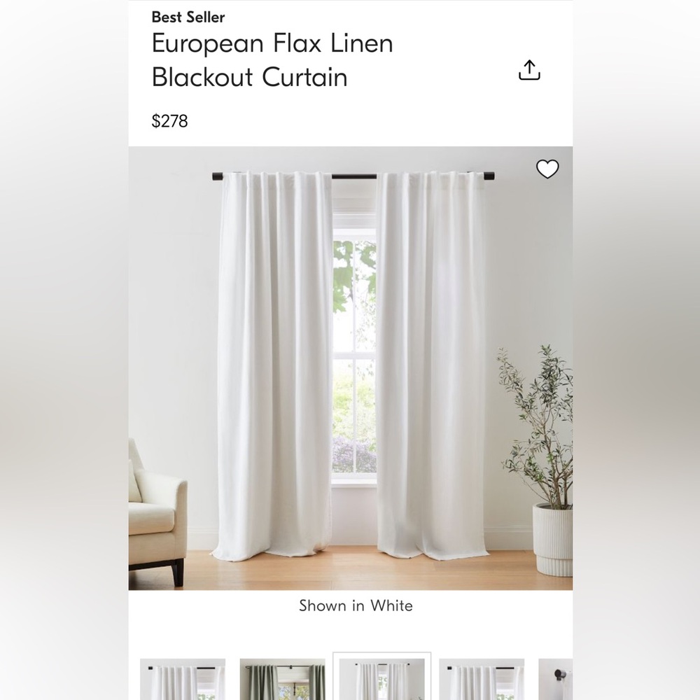 (4) West Elm European Flax Linen Blackout Curtain - white